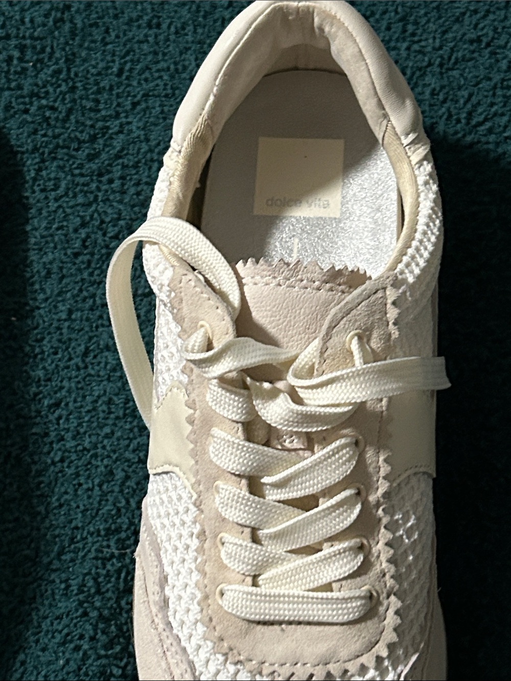 Dolce Vita Cream and Tan Mixed-Texture Lace-Up Sneaker